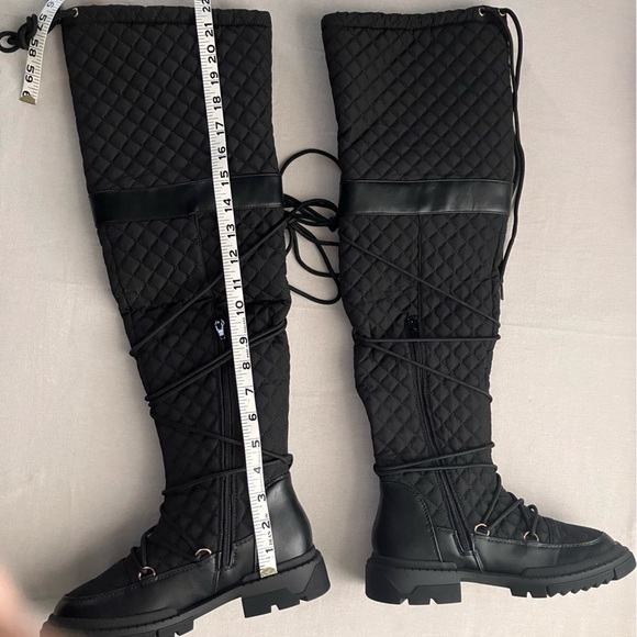 Sabrini Black Caviar Quilted Tall Boots Size 7 Chunky Heel New - Picture 10 of 11